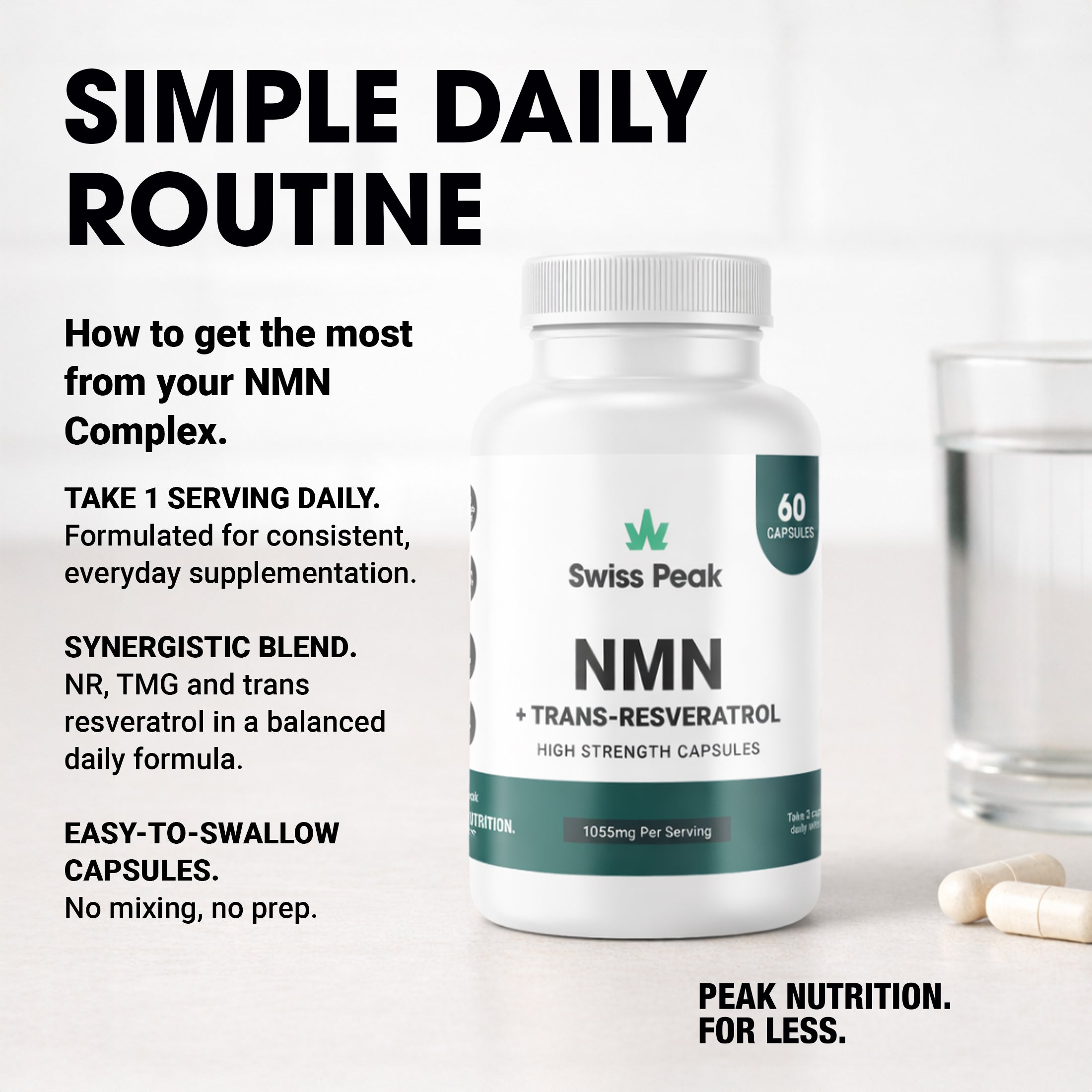 Nicotinamide Capsules with Trans-Resveratrol Vitamin B3 Supplement for Cellular Energy & Metabolism Support