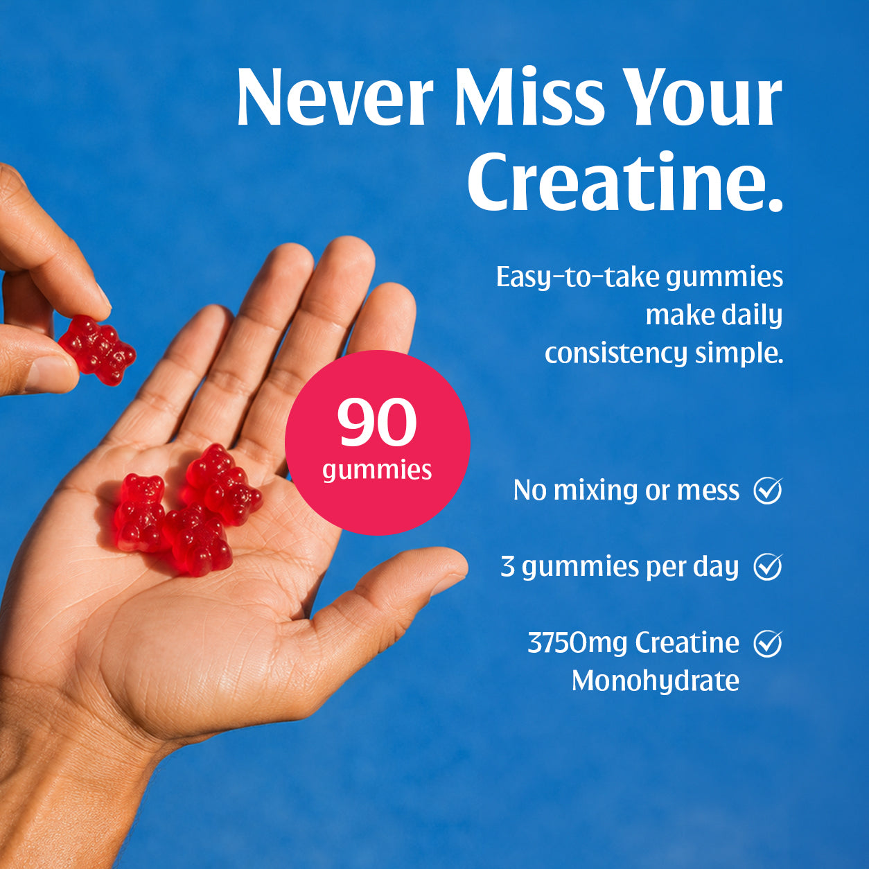 Creatine Gummies 3750mg Creatine Monohydrate Watermelon Flavour 90 Vegan Gummies