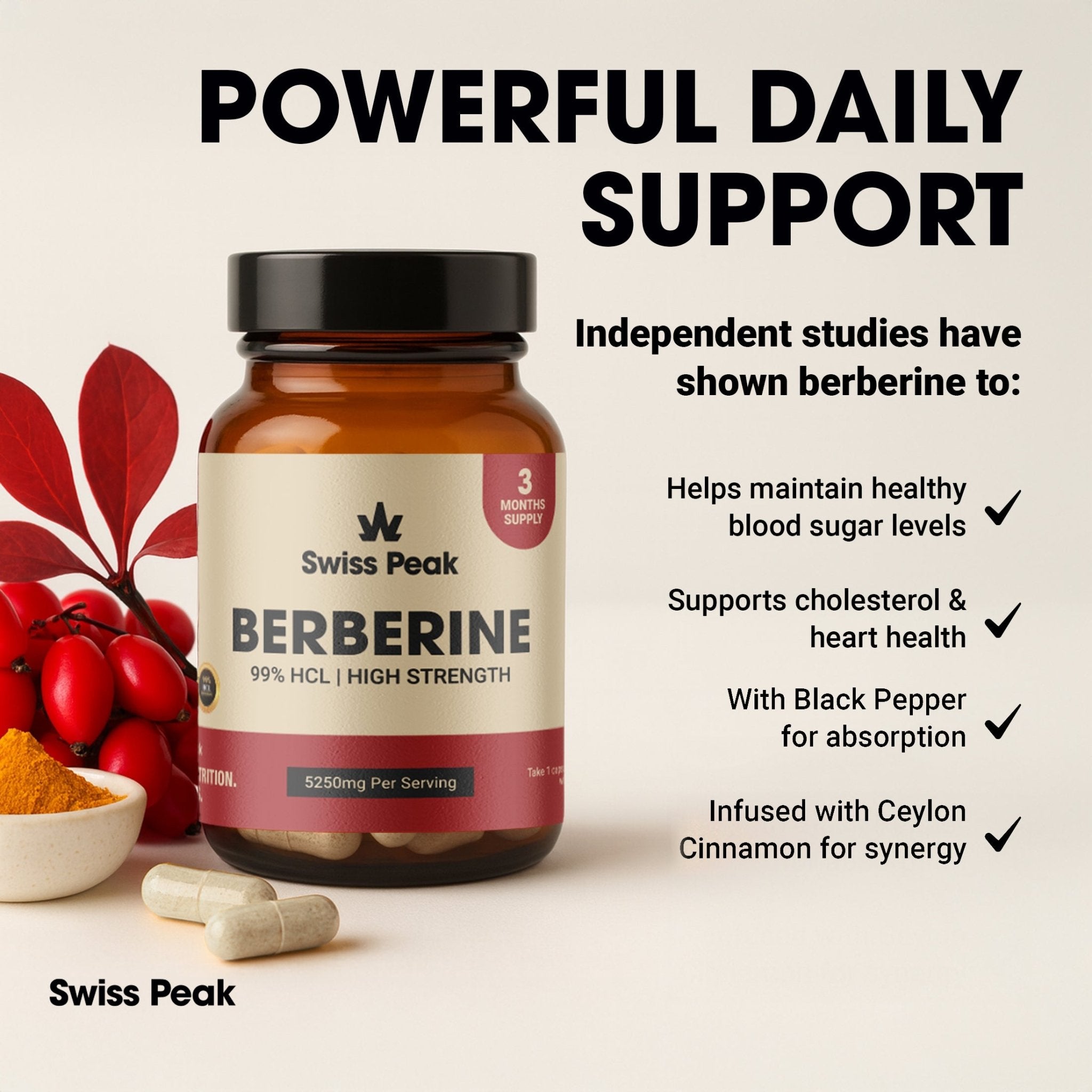 Berberine 5250mg Capsules | 90 Servings - Swiss Peak