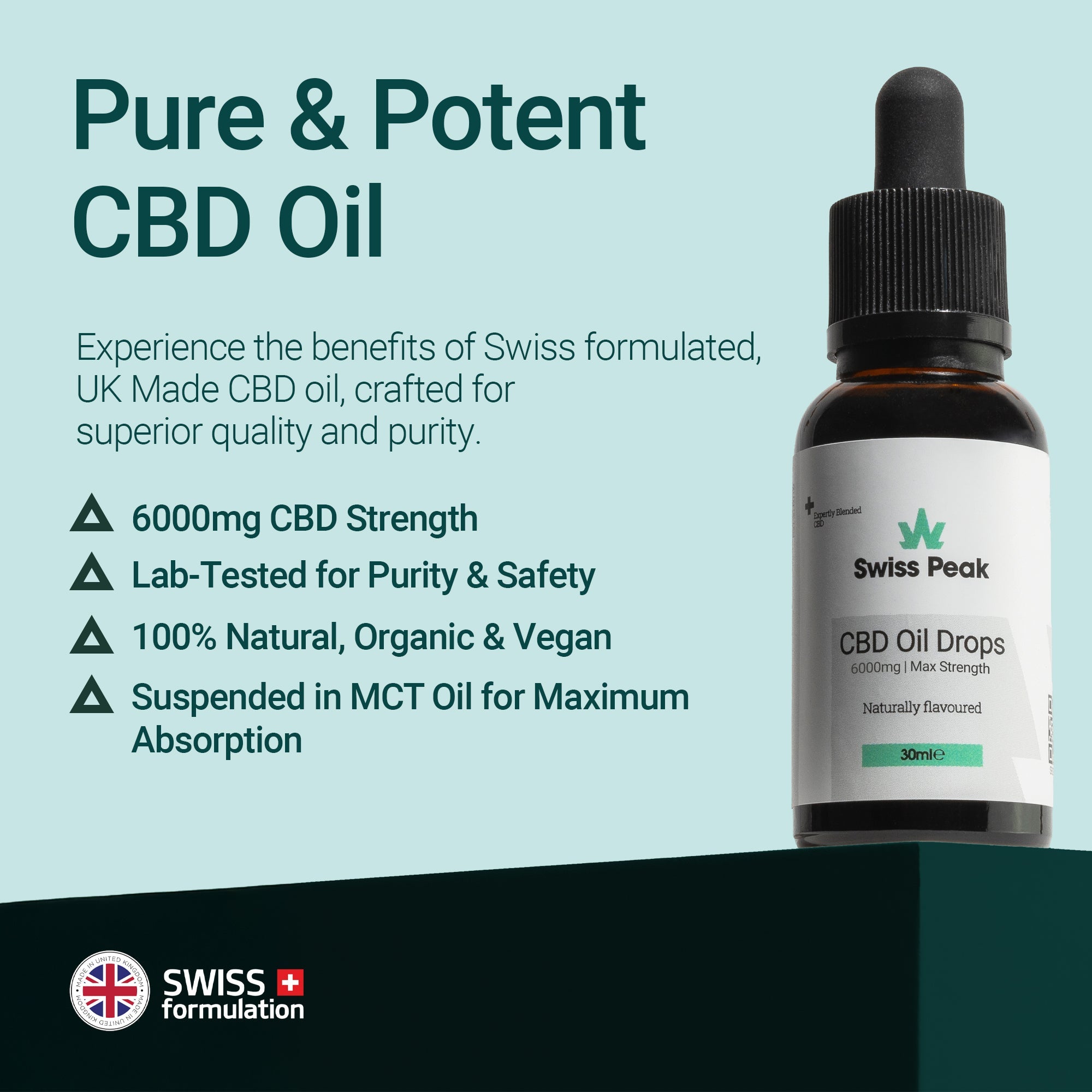 CBD Oil 6000mg | 30ml High Strength - Swiss Peak