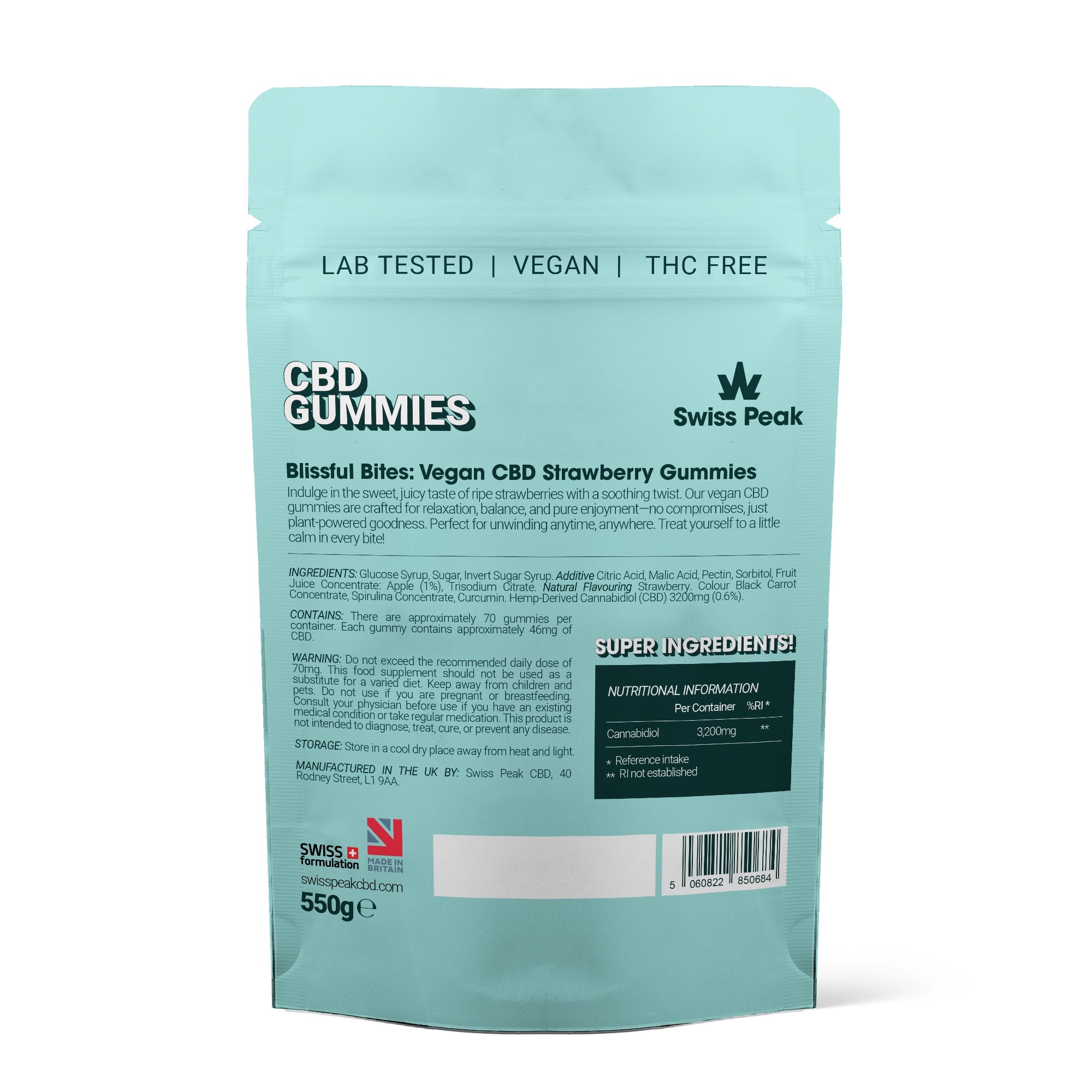 CBD Strawberry Gummies 3200mg - 4800mg | 70 Gummies - Swiss Peak