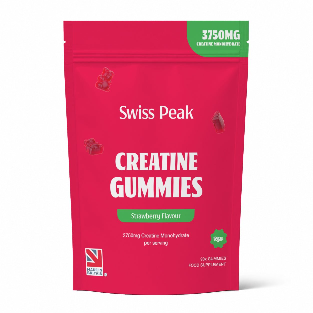 Creatine Gummies 3750mg Creatine Monohydrate Strawberry Flavour 90 Vegan Gummies - Swiss Peak
