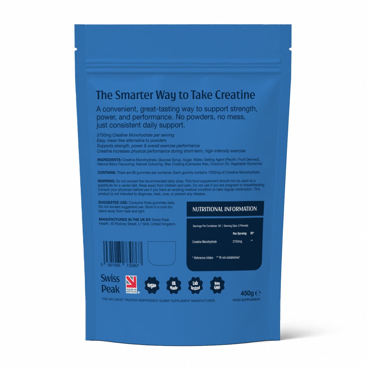 Creatine Gummies 3750mg Creatine Monohydrate Very Berry Flavour 90 Vegan Gummies - Swiss Peak