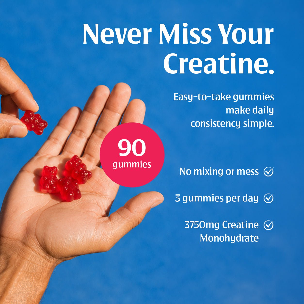 Creatine Gummies 3750mg Creatine Monohydrate Very Berry Flavour 90 Vegan Gummies - Swiss Peak