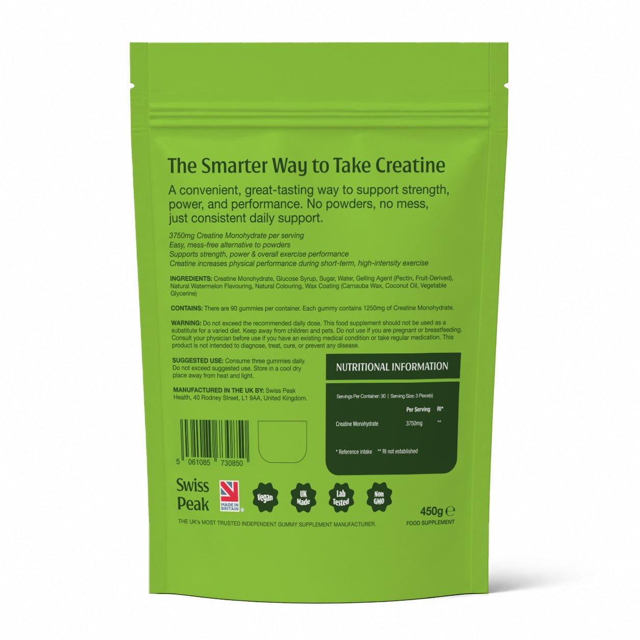 Creatine Gummies 3750mg Creatine Monohydrate Watermelon Flavour 90 Vegan Gummies - Swiss Peak