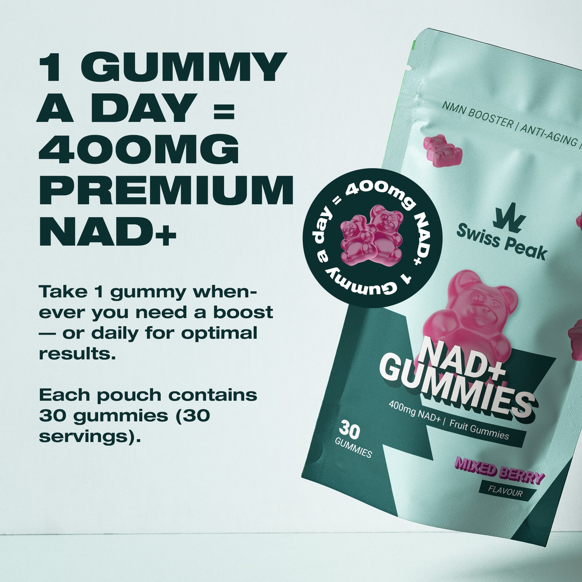 Close up of NMN NAD+ Gummies | 30 Pack - Swiss Peak