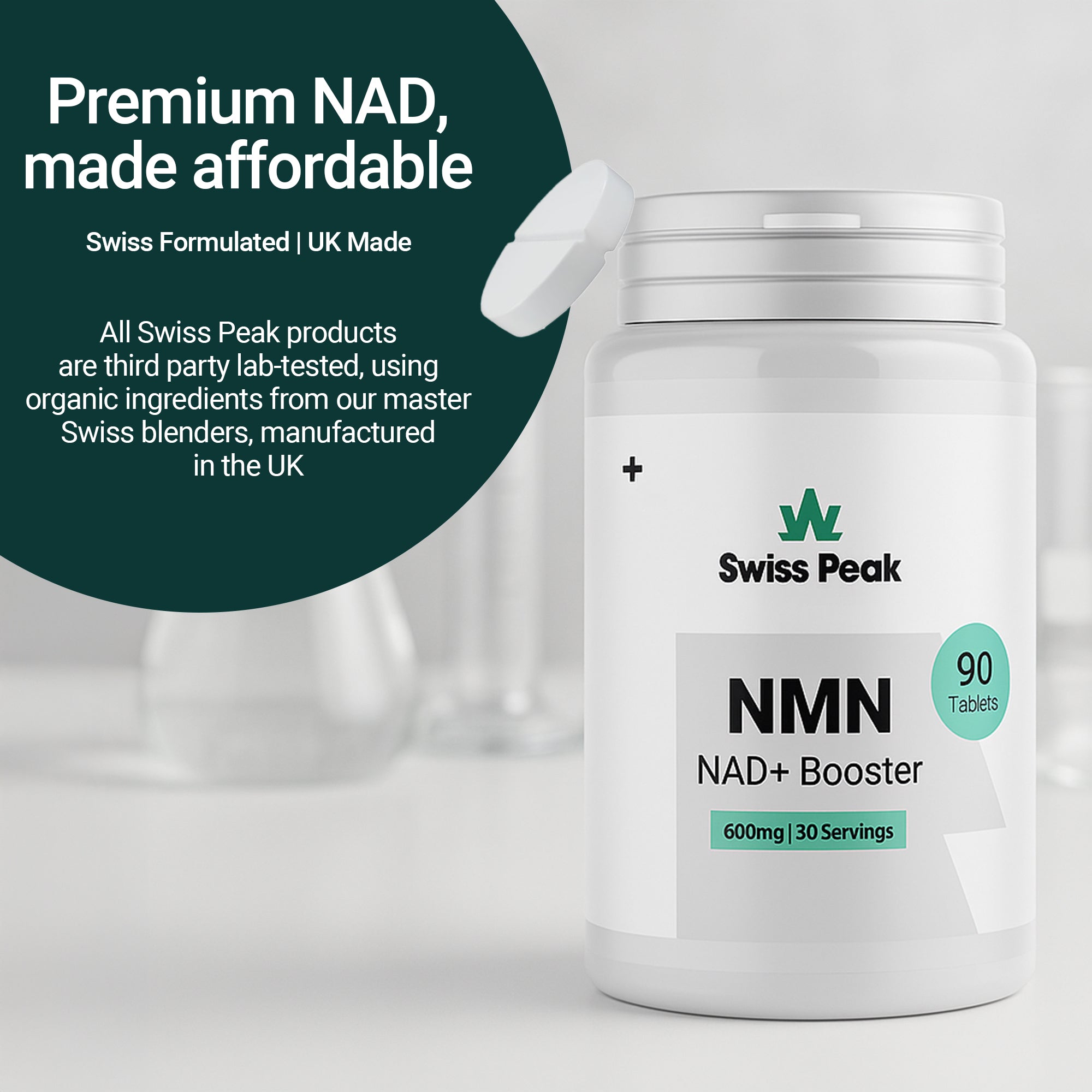 Lab tested NAD+ Supplement (600mg per Serving) Cellular Repair & Energy Metabolism - Swiss Peak