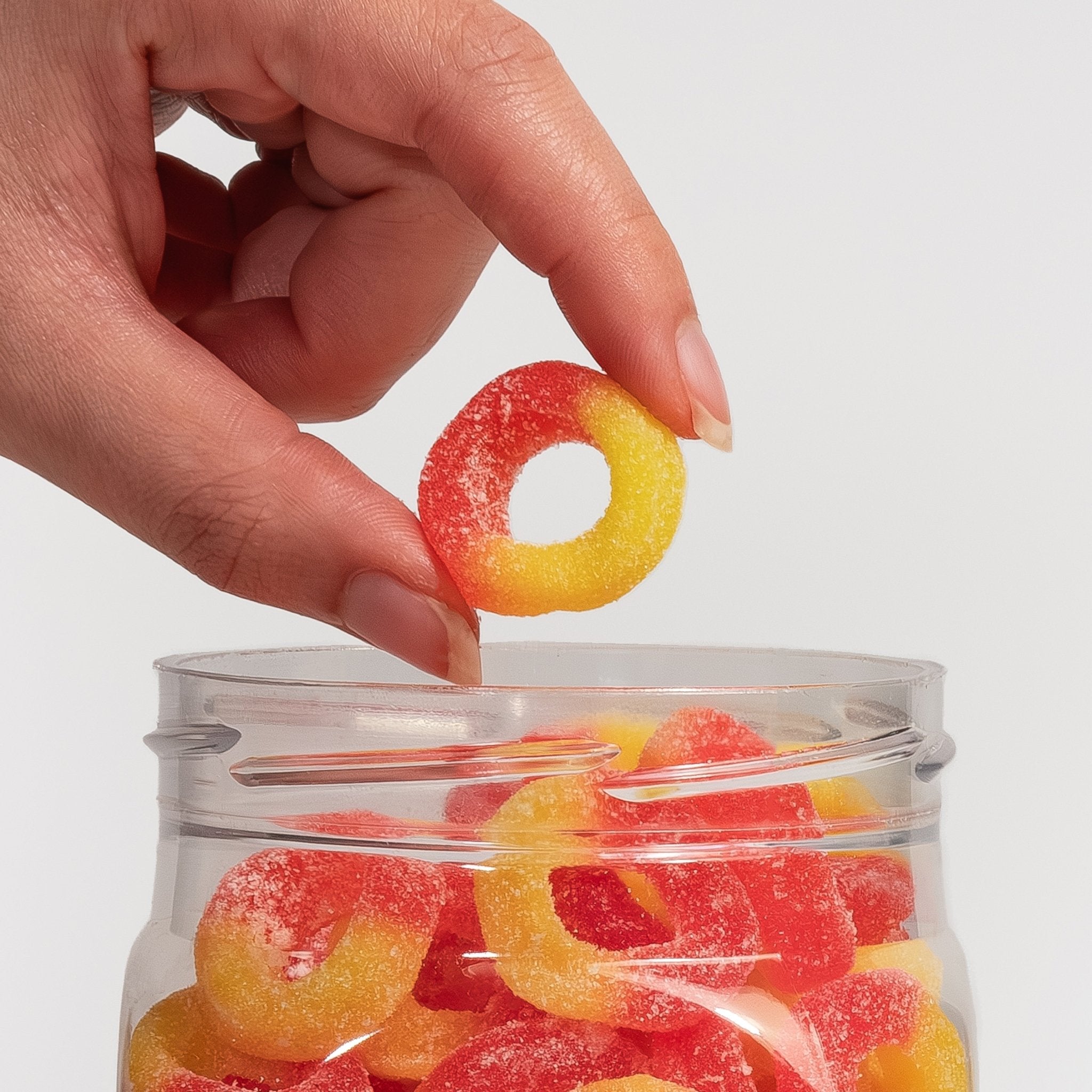 Close up of CBD Peach Ring Gummies 3200mg - 4800mg - Swiss Peak
