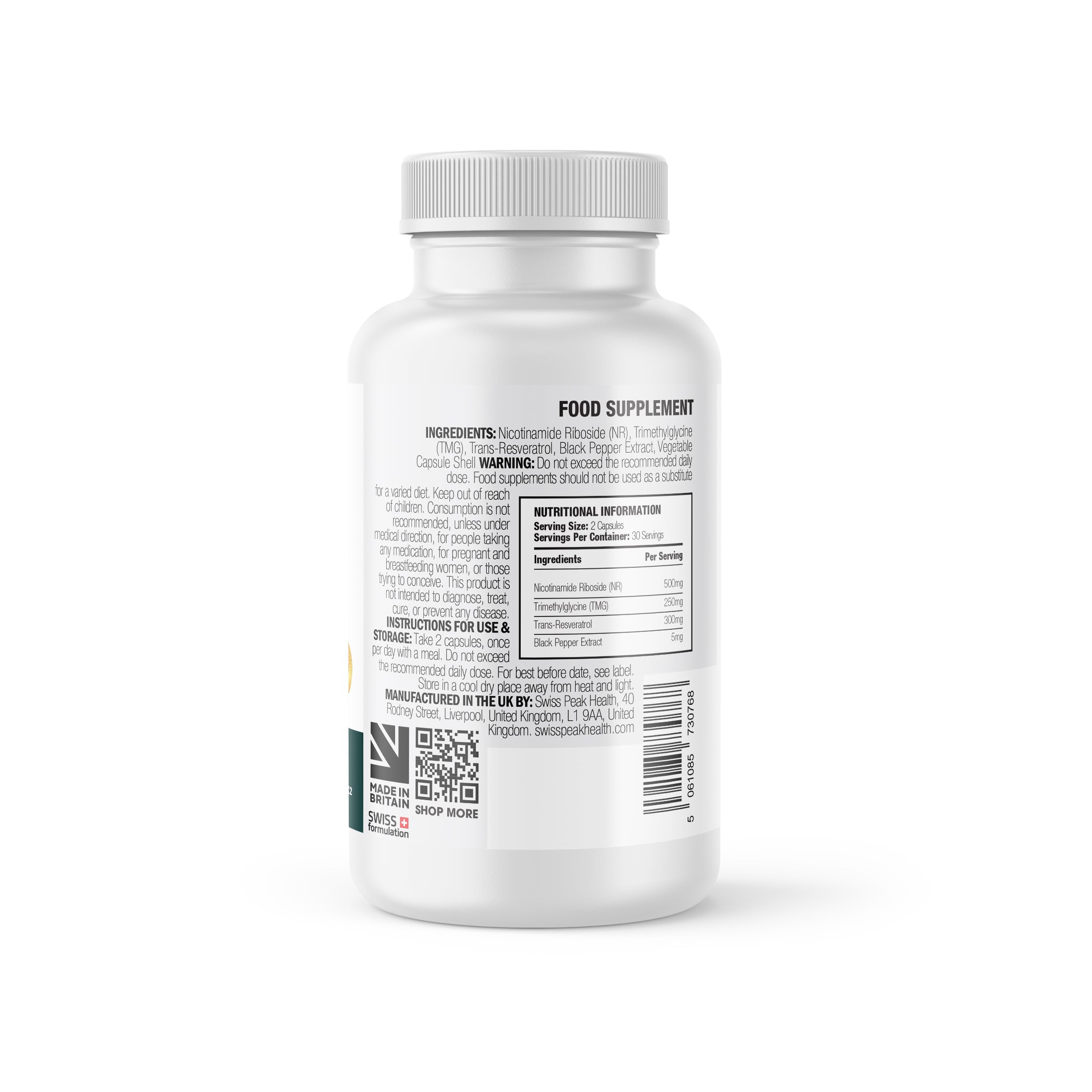 Nicotinamide Capsules with Trans-Resveratrol Vitamin B3 Supplement for Cellular Energy & Metabolism Support