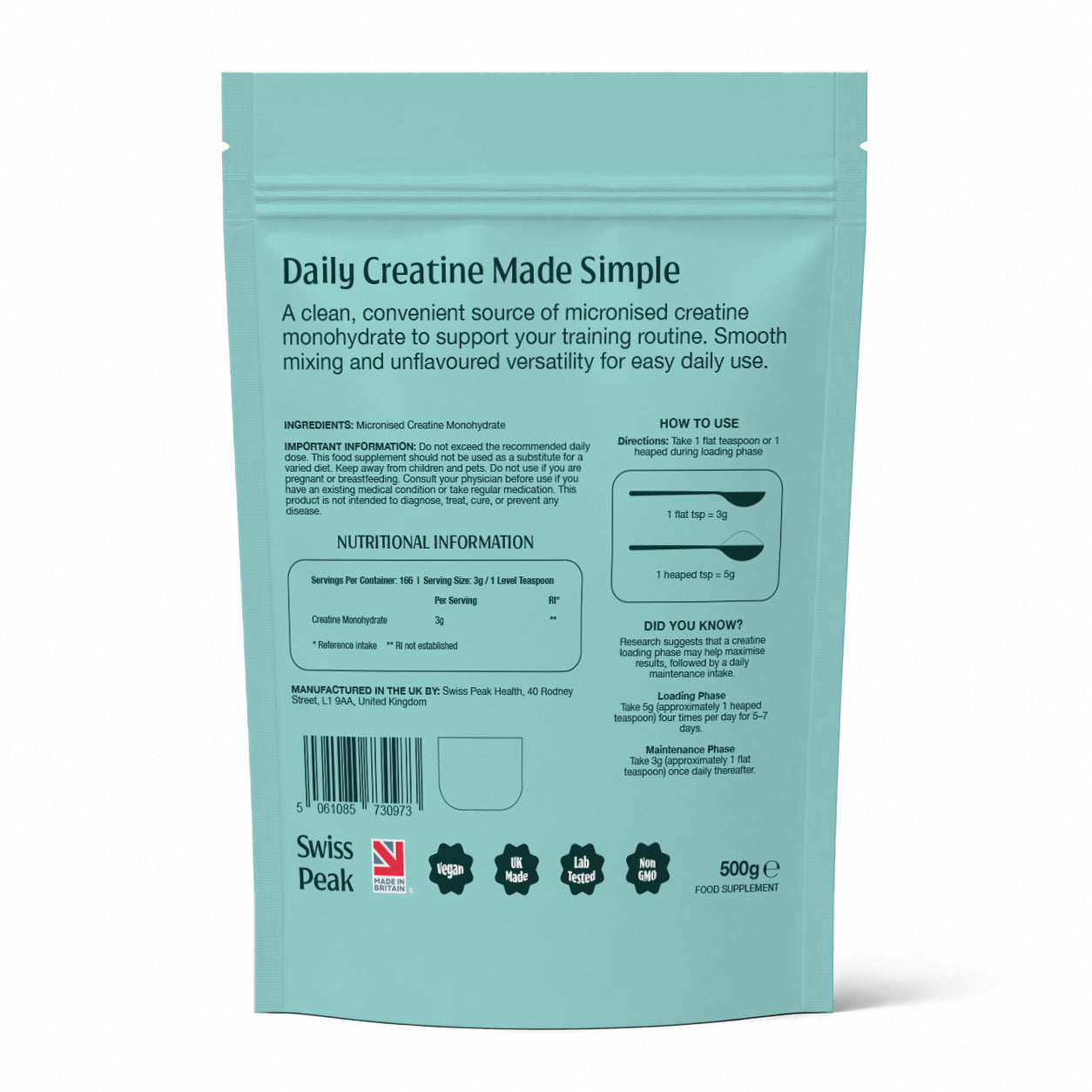 Micronised Creatine Monohydrate Powder 500g Unflavoured