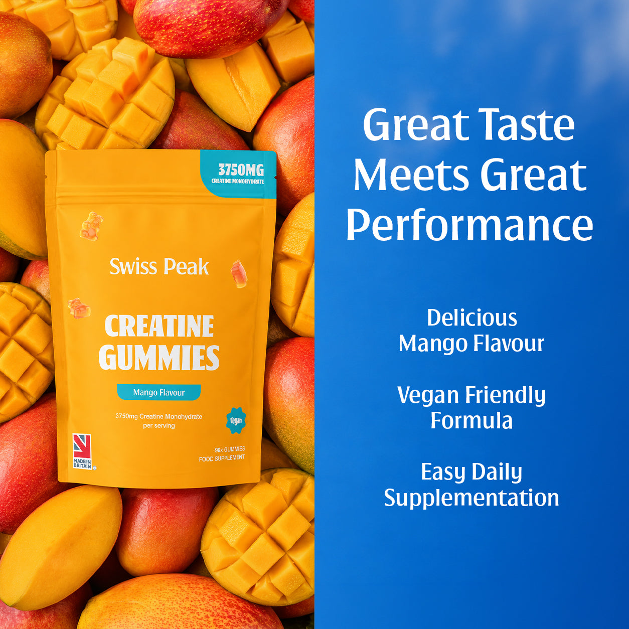 Creatine Gummies 3750mg Creatine Monohydrate Mango Flavour 90 Vegan Gummies