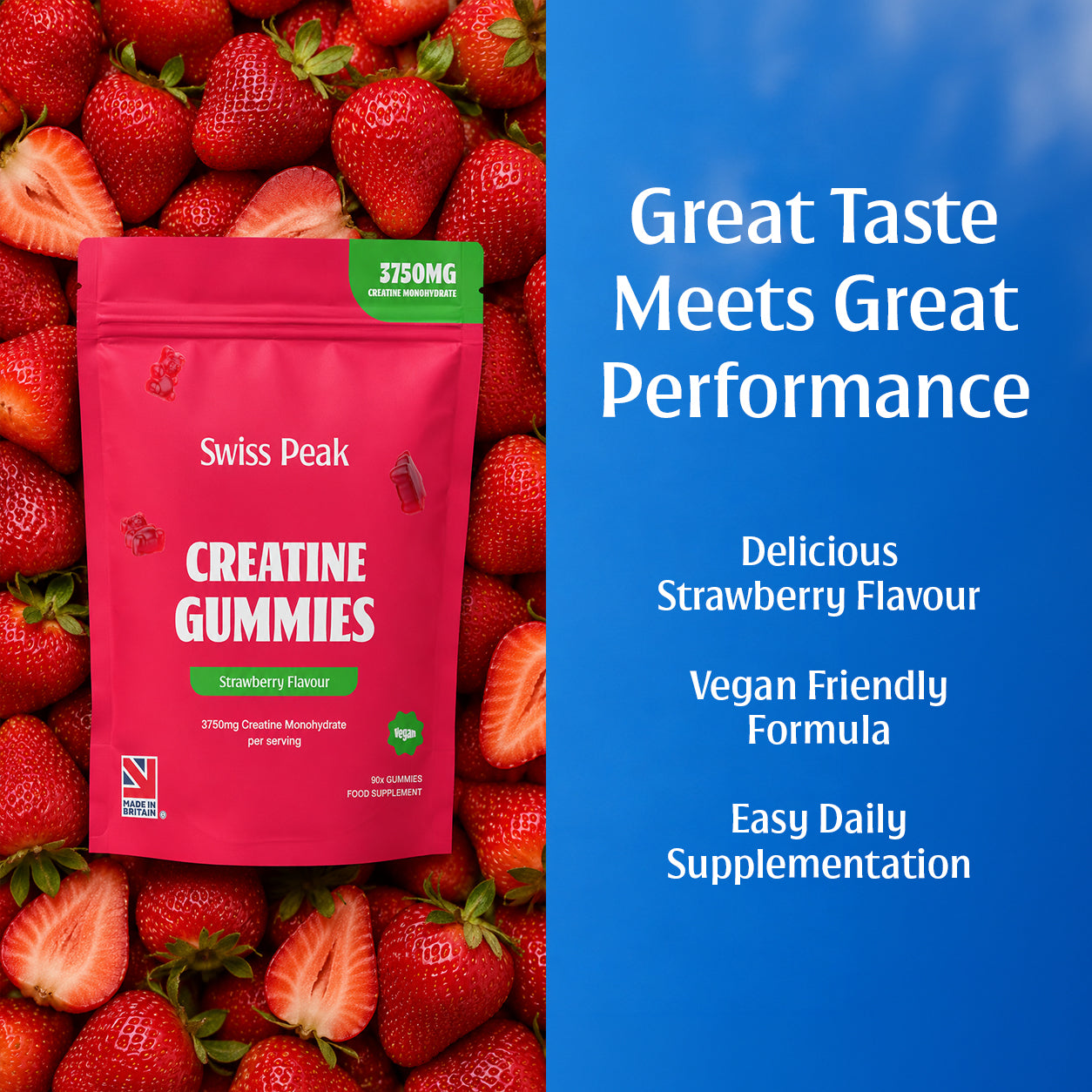 Creatine Gummies 3750mg Creatine Monohydrate Strawberry Flavour 90 Vegan Gummies