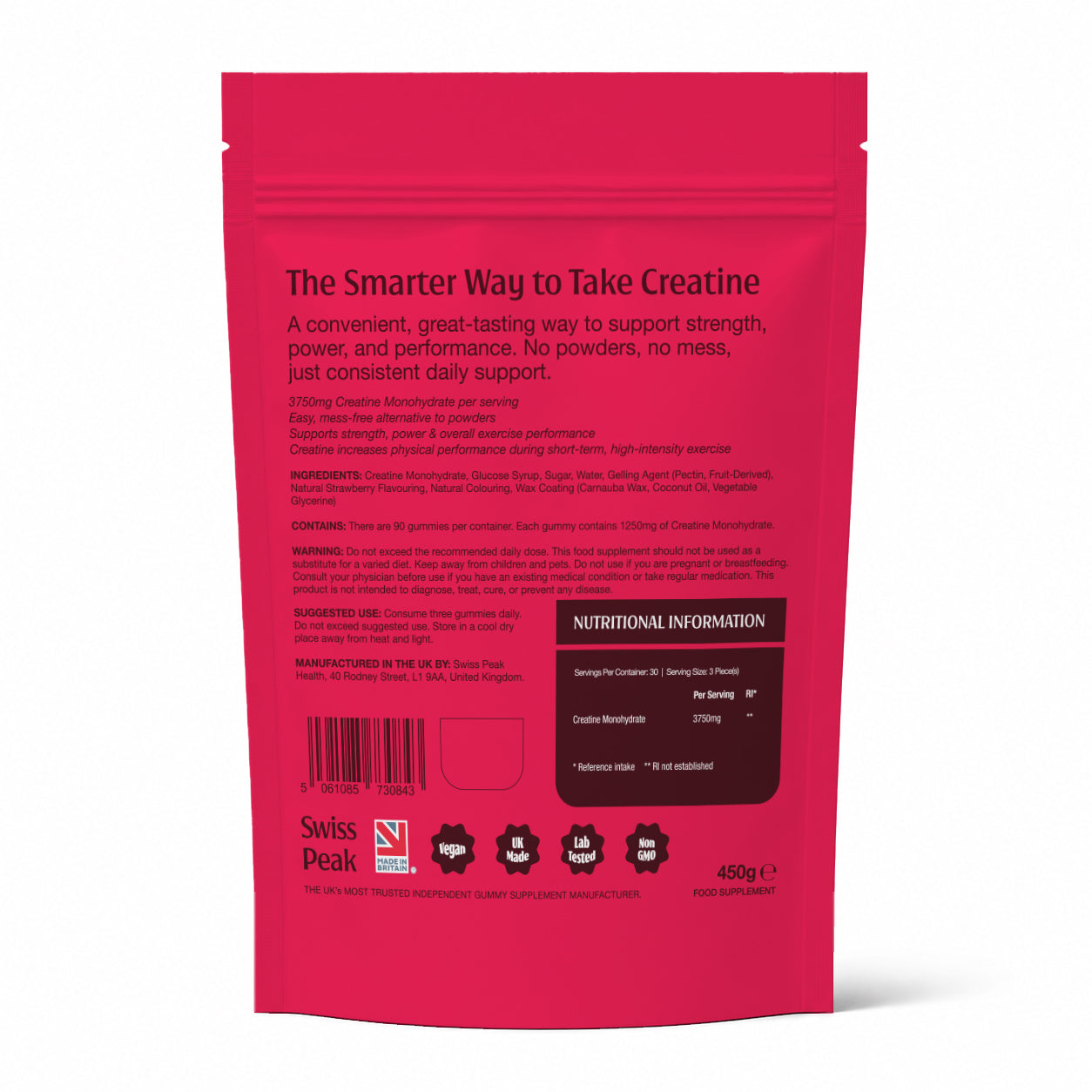 Creatine Gummies 3750mg Creatine Monohydrate Strawberry Flavour 90 Vegan Gummies