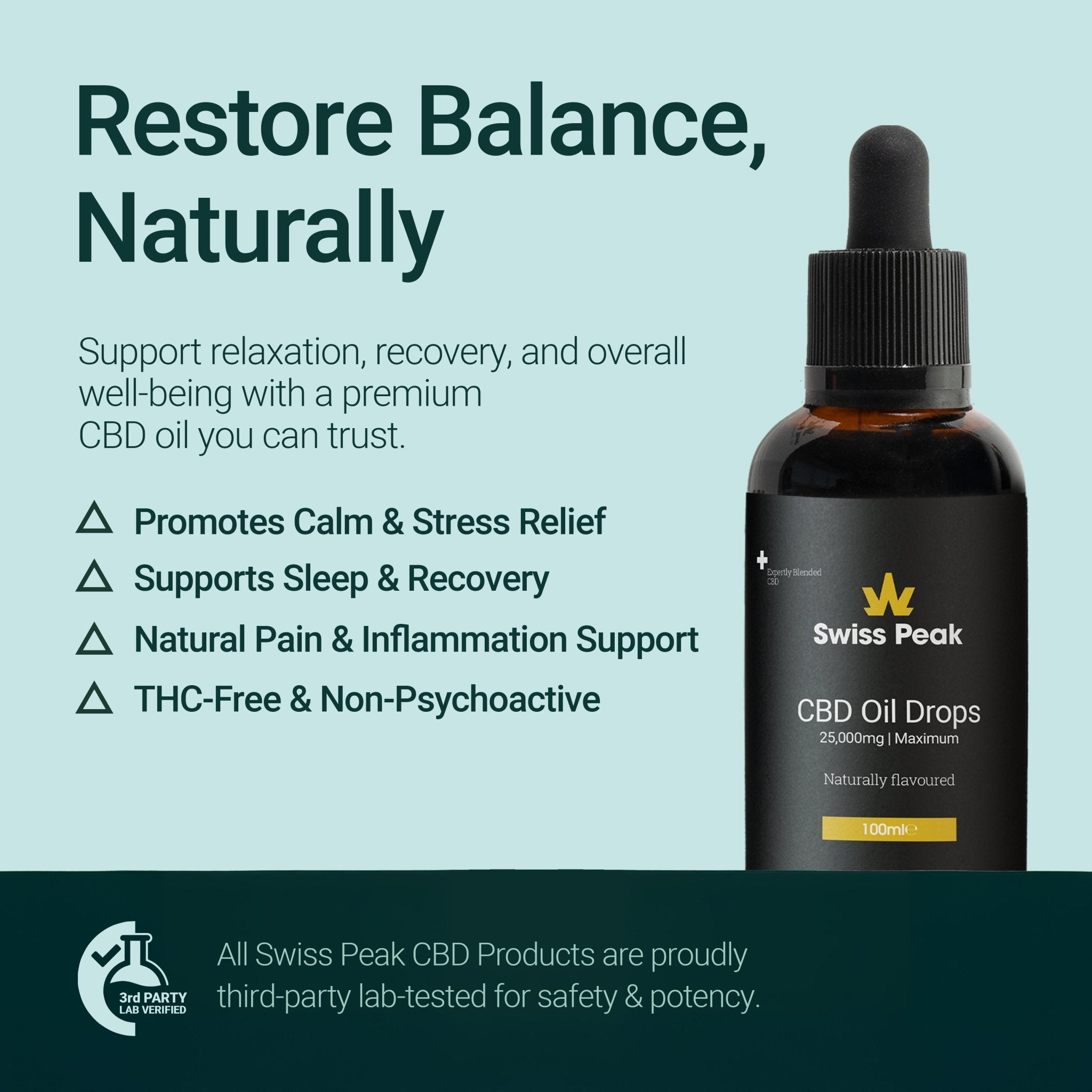 Benefits of High Strength 25000mg 100ml CBD Oil | Swiss Peak | Lab Tested