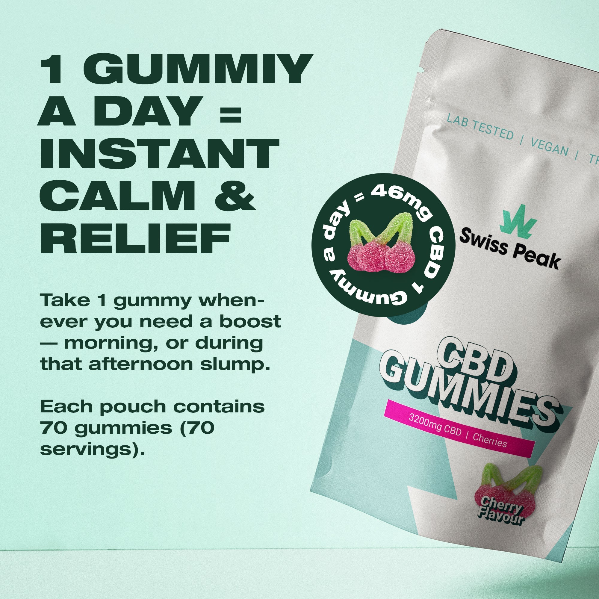 CBD Cherry Gummies 3200mg - 4800mg | 70 Gummies - Swiss Peak