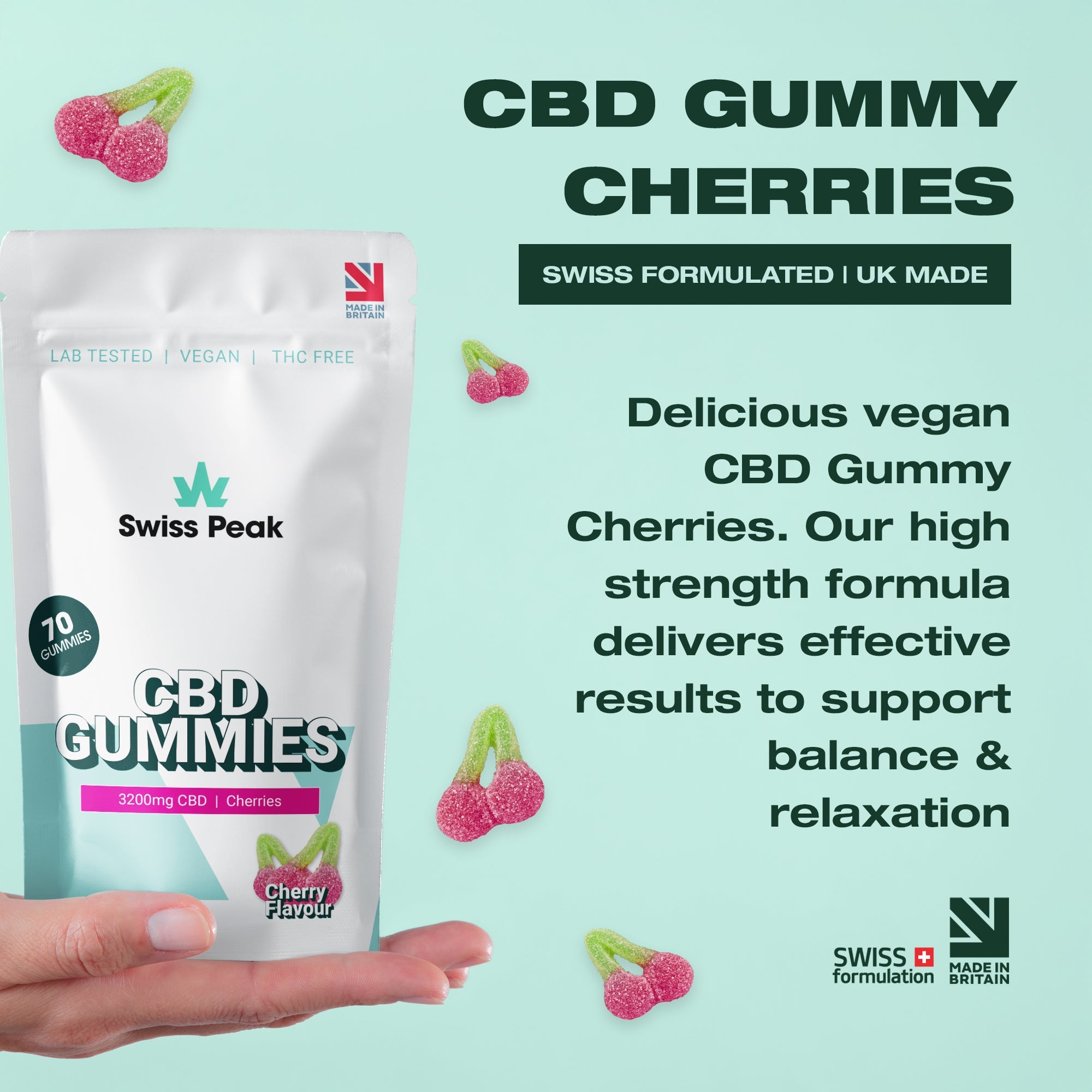 CBD Cherry Gummies 3200mg - 4800mg | 70 Gummies - Swiss Peak