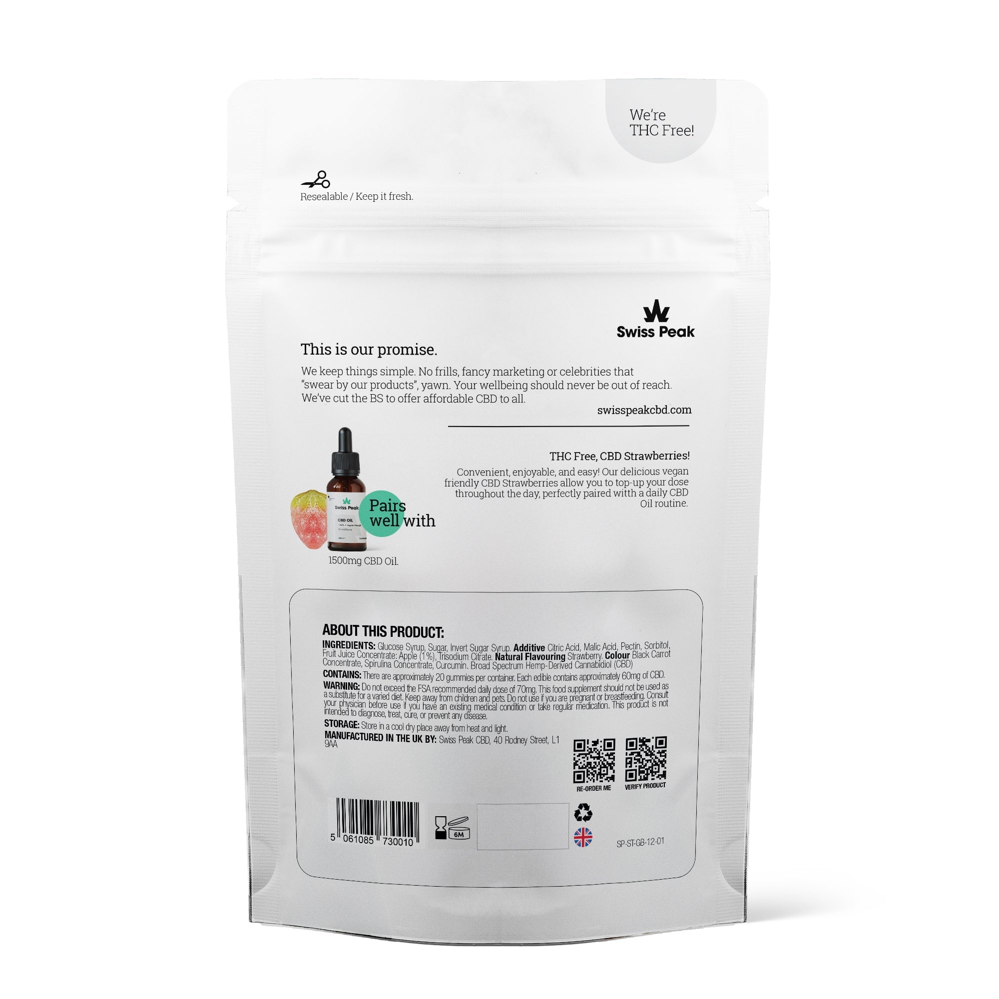 CBD Gummy Strawberries - 1200mg CBD | 20 Gummies - Swiss Peak