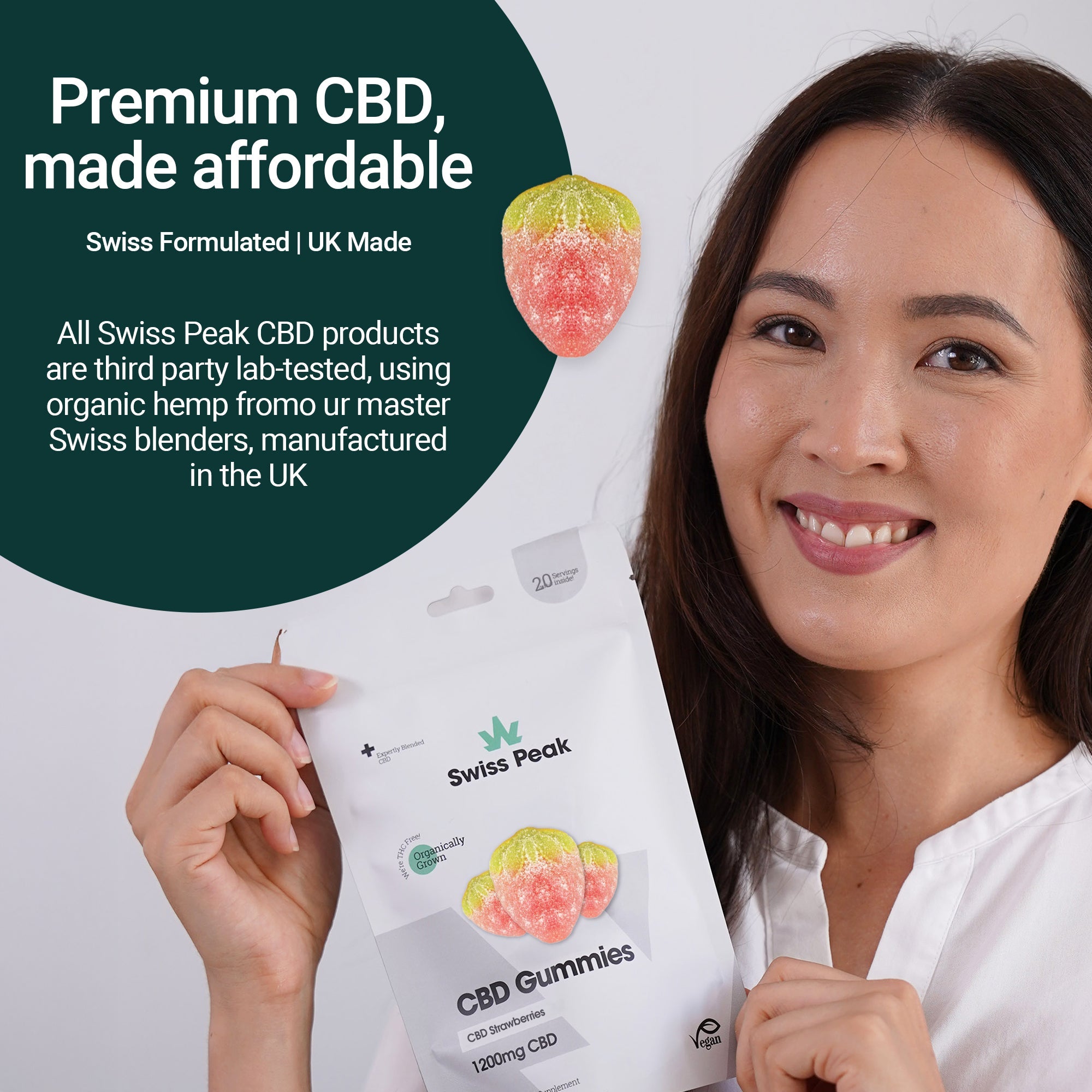 CBD Gummy Strawberries - 1200mg CBD | 20 Gummies - Swiss Peak