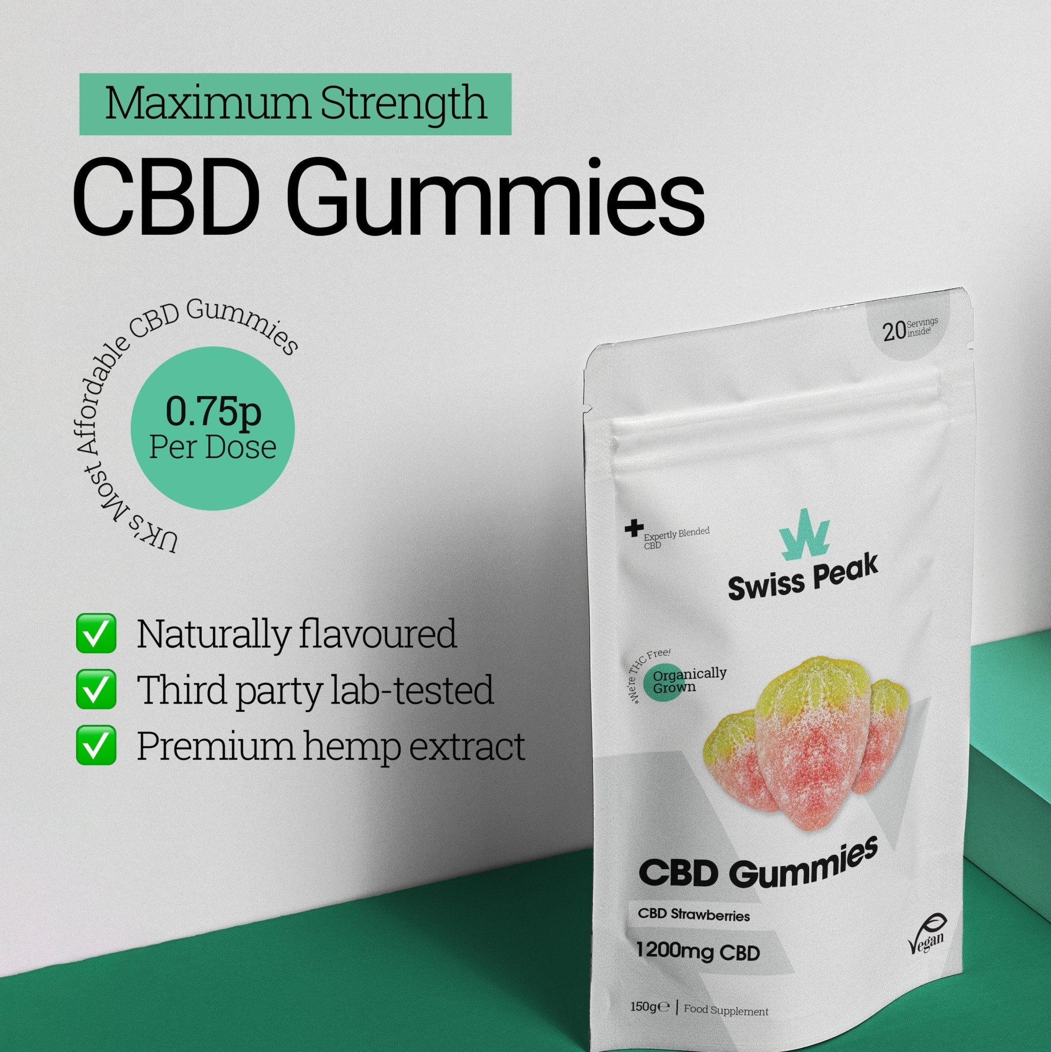 CBD Gummy Strawberries (1200mg CBD) - SwissPeakCBD