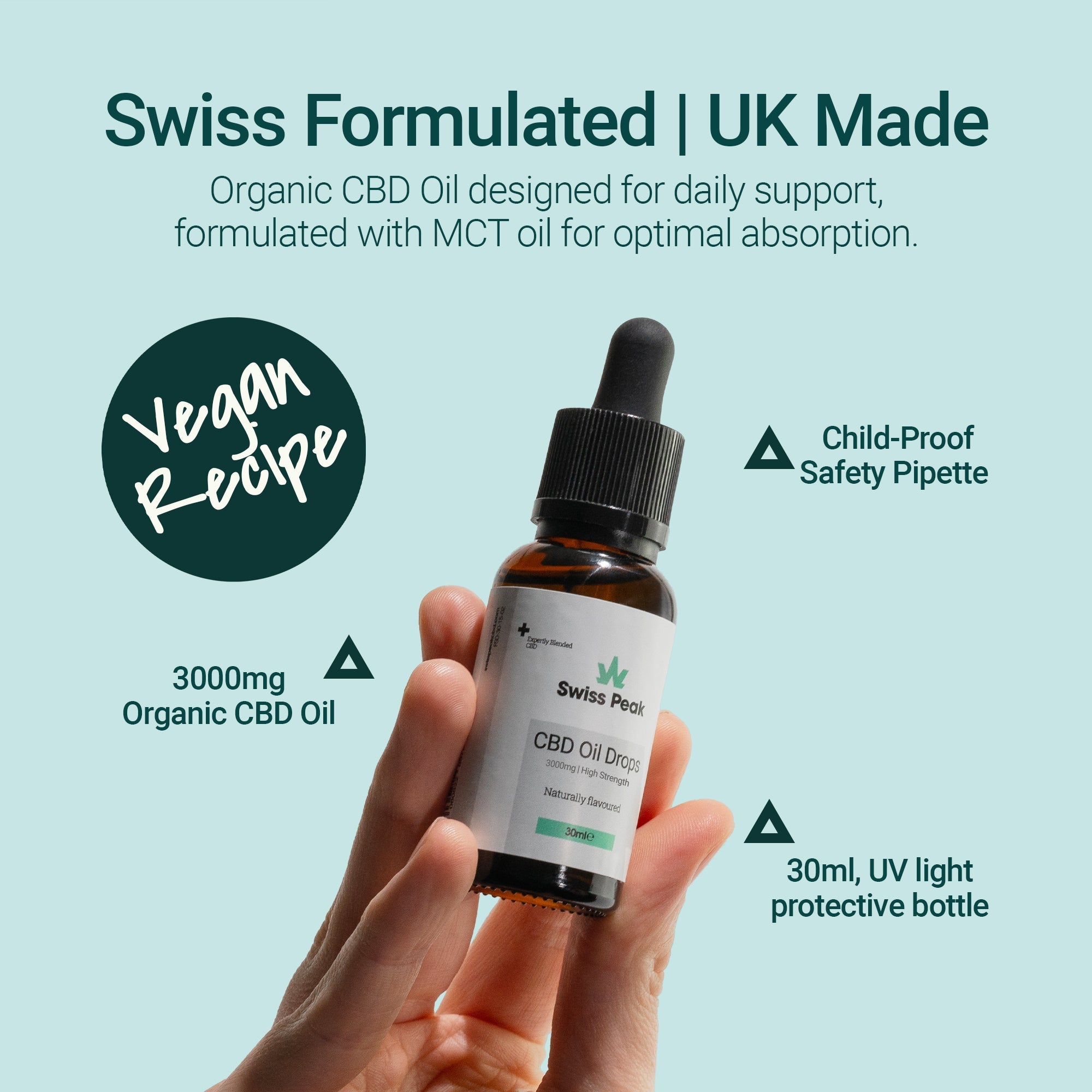 CBD Oil 3000mg | 30ml Mid - Strength - Swiss Peak