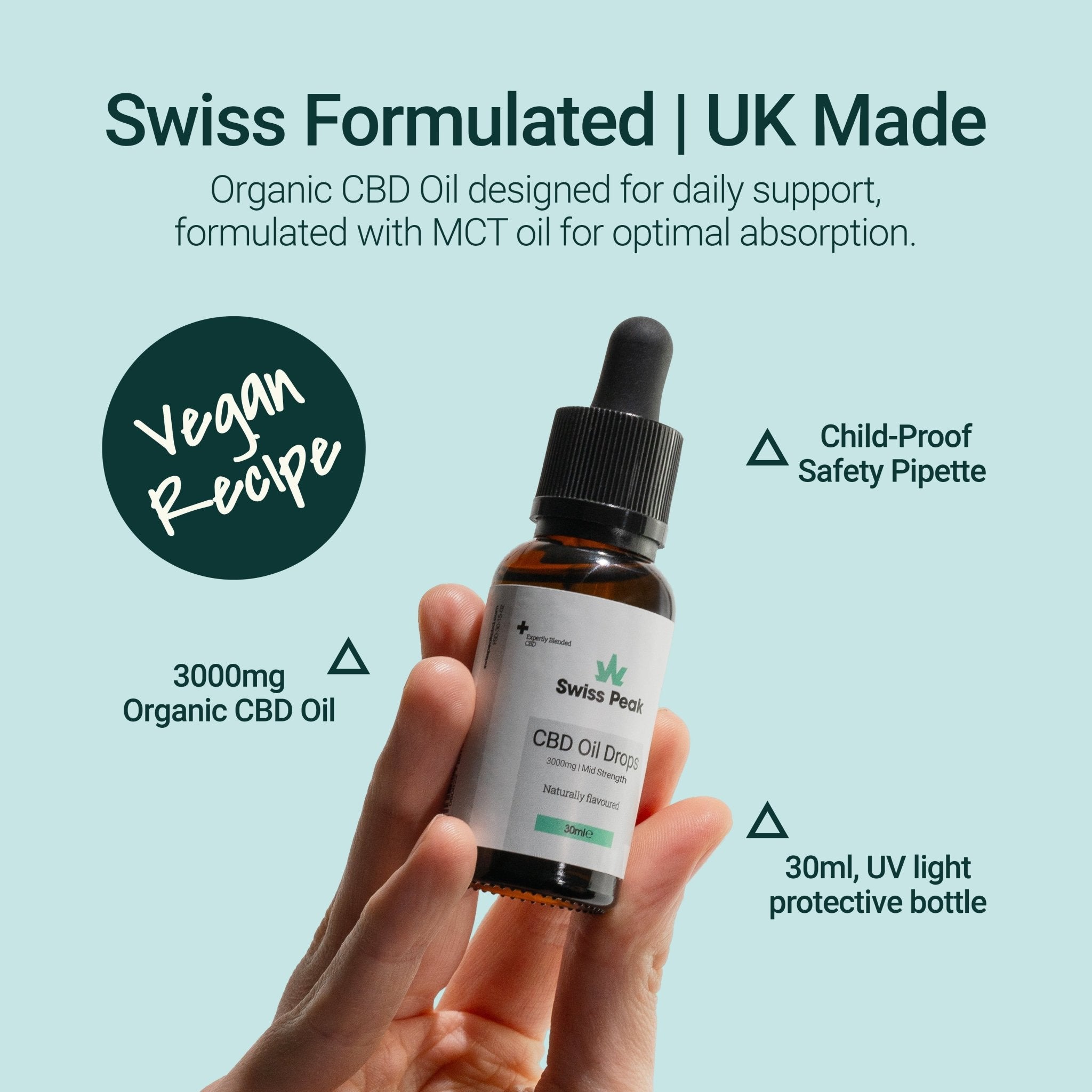 CBD Oil 3000mg | 30ml Mid - Strength - SwissPeakCBD