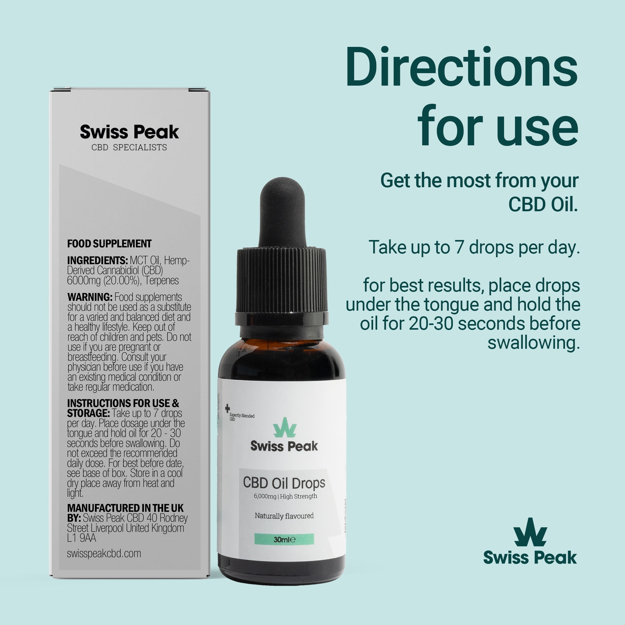 CBD Oil 6000mg | 30ml High Strength - Swiss Peak