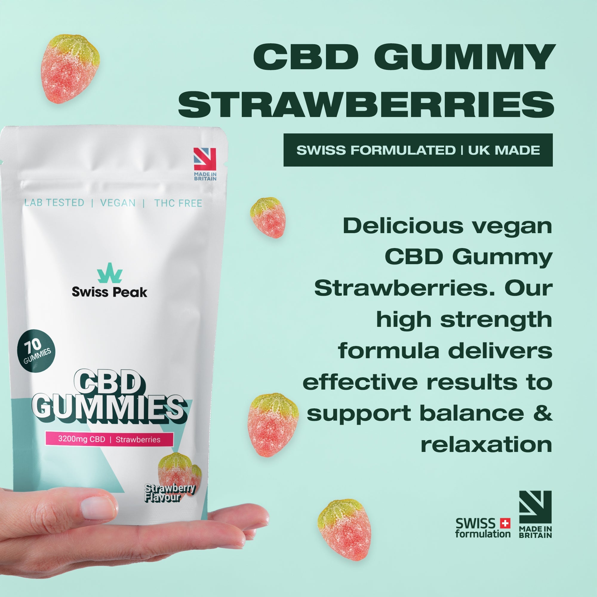 CBD Strawberry Gummies 3200mg - 4800mg | 70 Gummies - Swiss Peak