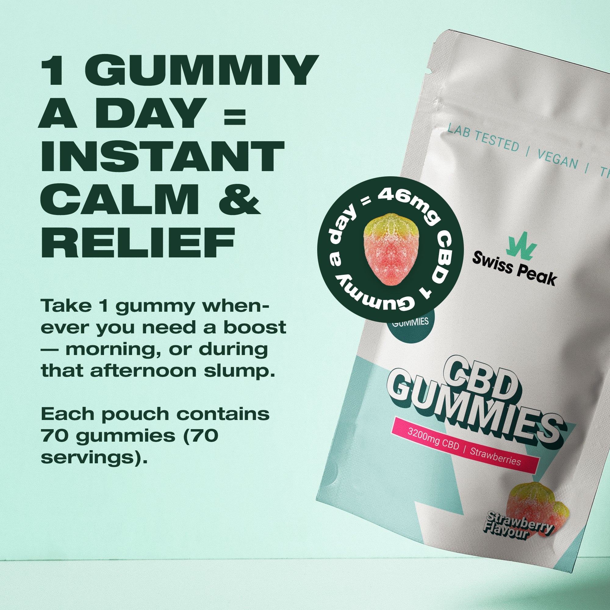 CBD Strawberry Gummies 3200mg - 4800mg | 70 Gummies - Swiss Peak