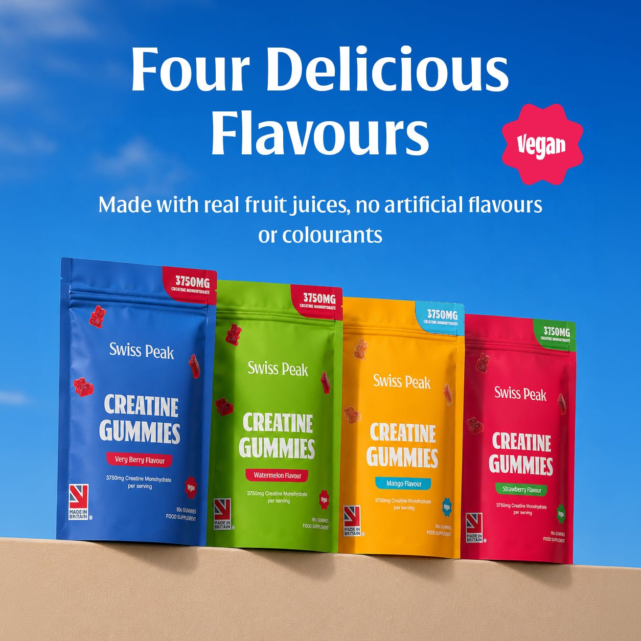 Creatine Gummies 3750mg Creatine Monohydrate Strawberry Flavour 90 Vegan Gummies - Swiss Peak
