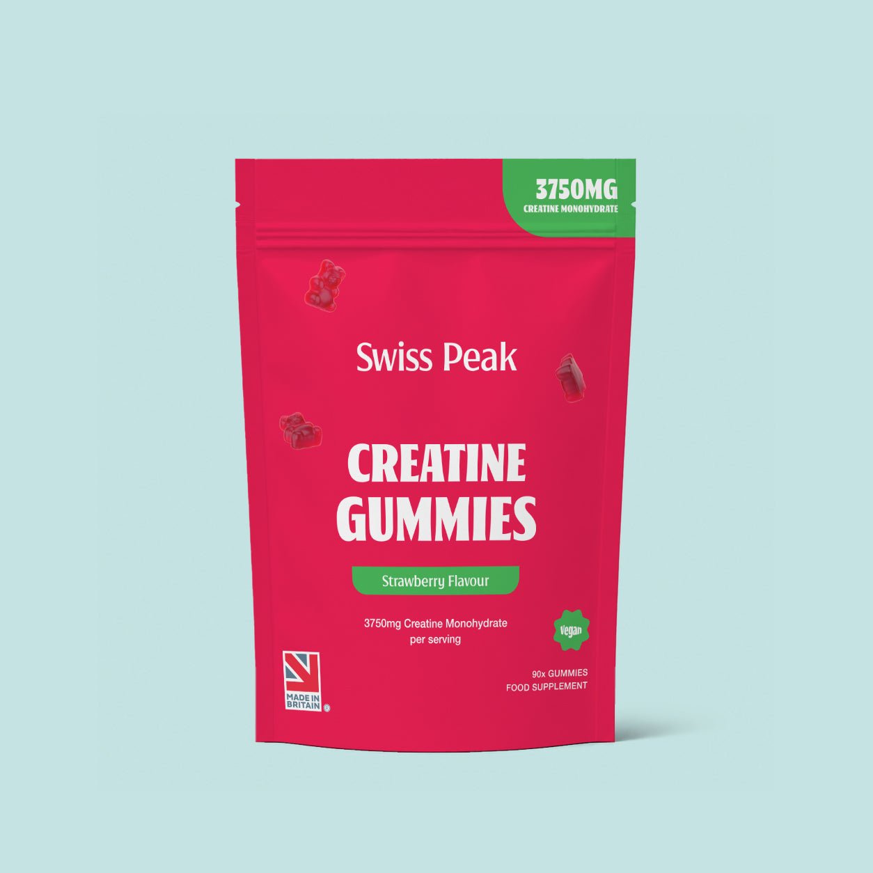 Creatine Gummies 3750mg Creatine Monohydrate Strawberry Flavour 90 Vegan Gummies - Swiss Peak