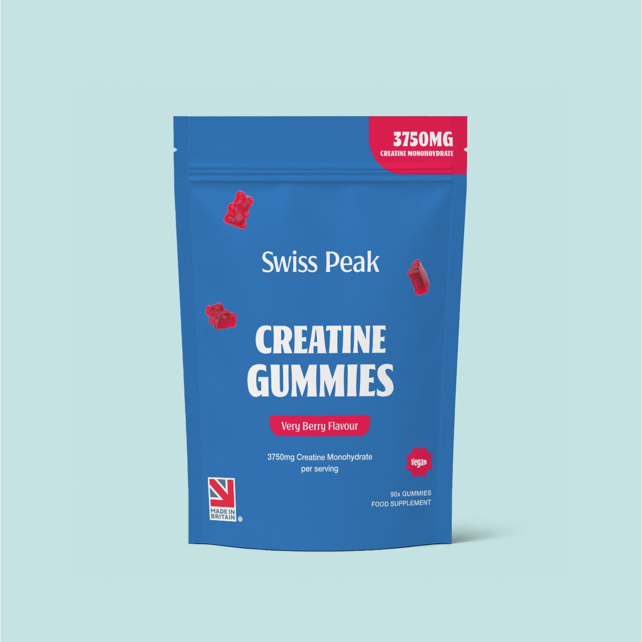 Creatine Gummies 3750mg Creatine Monohydrate Very Berry Flavour 90 Vegan Gummies - Swiss Peak