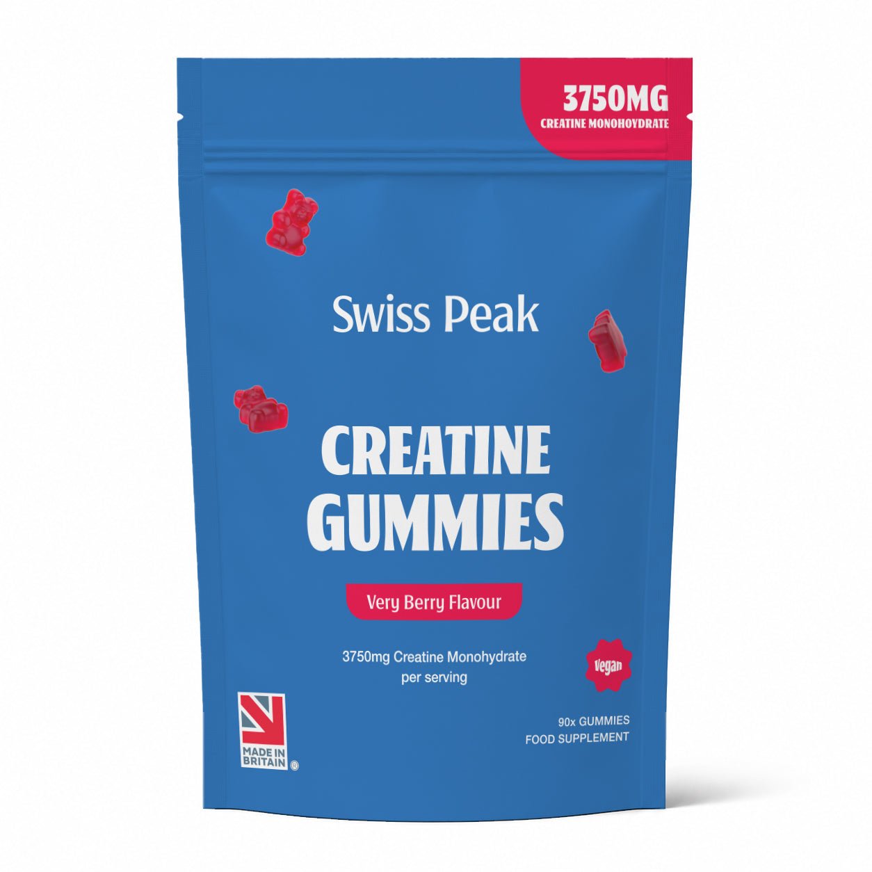 Creatine Gummies 3750mg Creatine Monohydrate Very Berry Flavour 90 Vegan Gummies - Swiss Peak