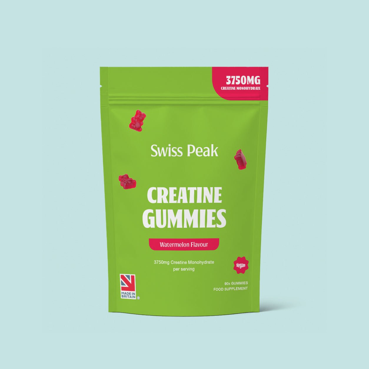 Creatine Gummies 3750mg Creatine Monohydrate Watermelon Flavour 90 Vegan Gummies - Swiss Peak