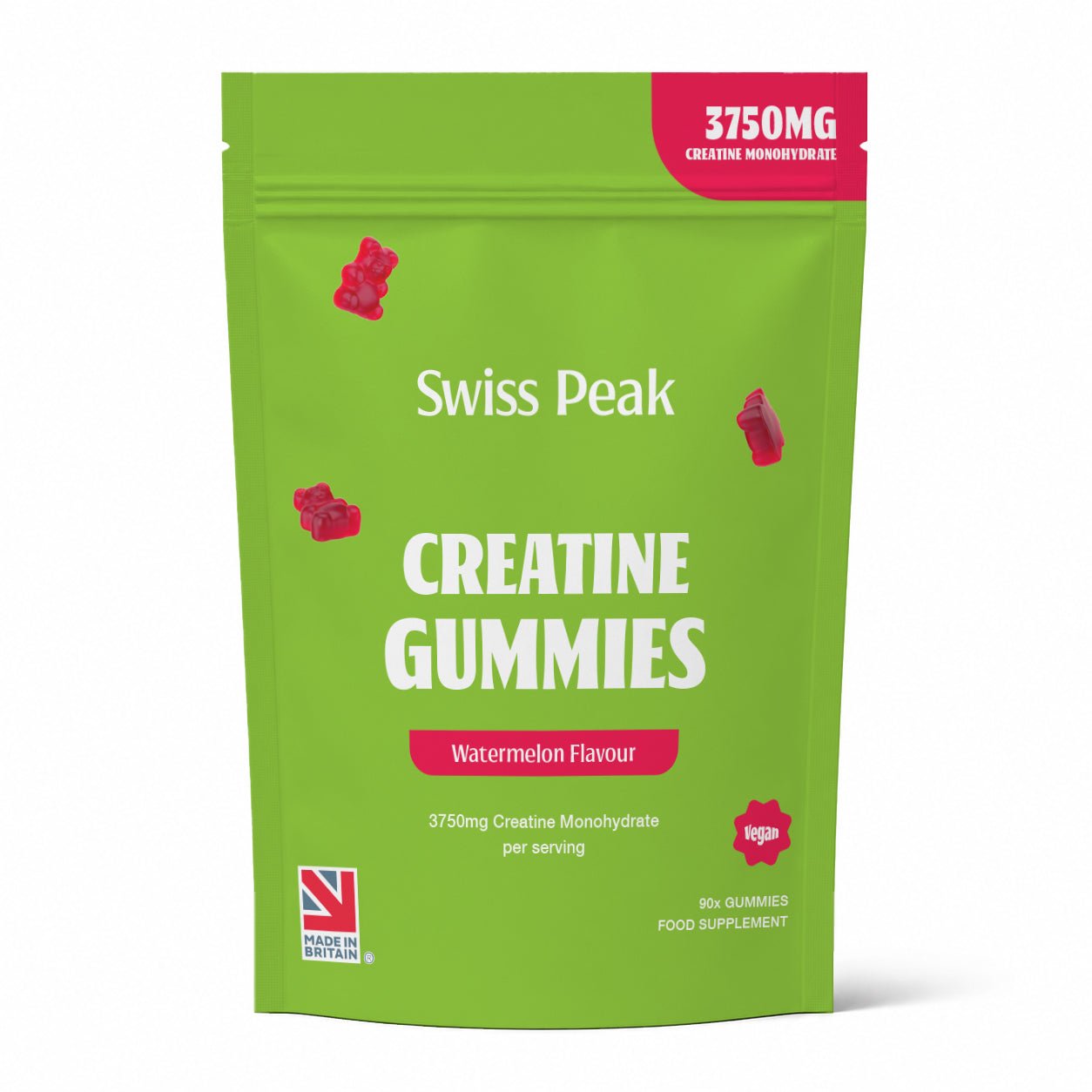 Creatine Gummies 3750mg Creatine Monohydrate Watermelon Flavour 90 Vegan Gummies - Swiss Peak