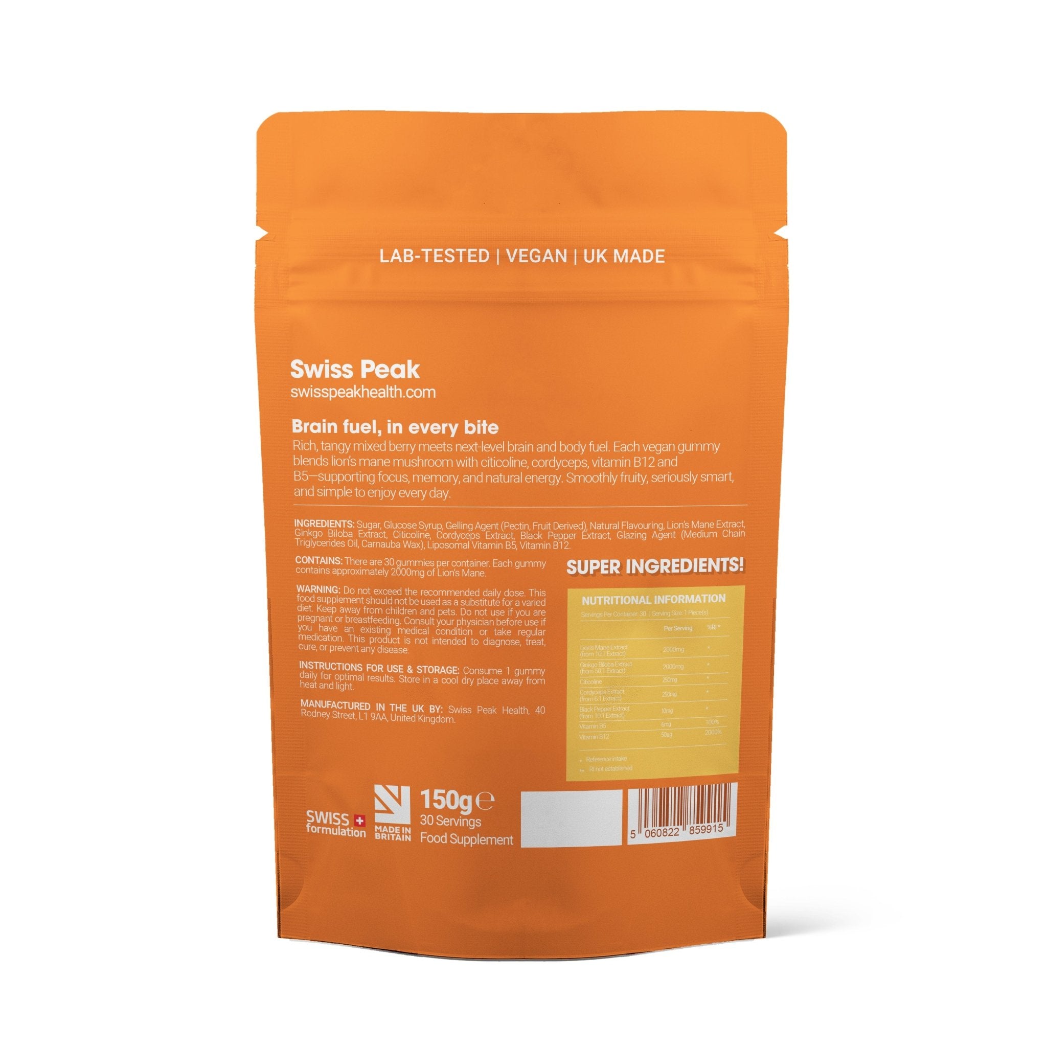 Lion's Mane Gummies | 2000mg 30 Pack - Swiss Peak