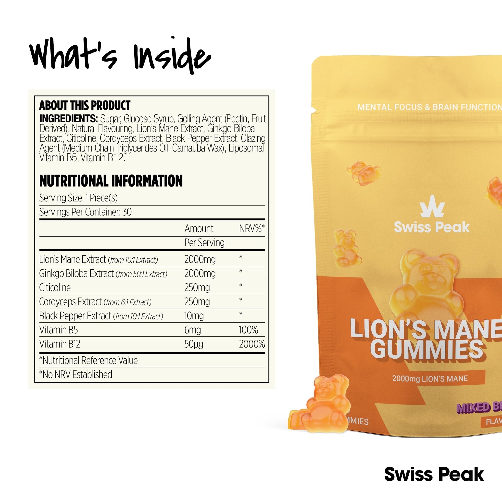 Lion's Mane Gummies | 2000mg 30 Pack - Swiss Peak