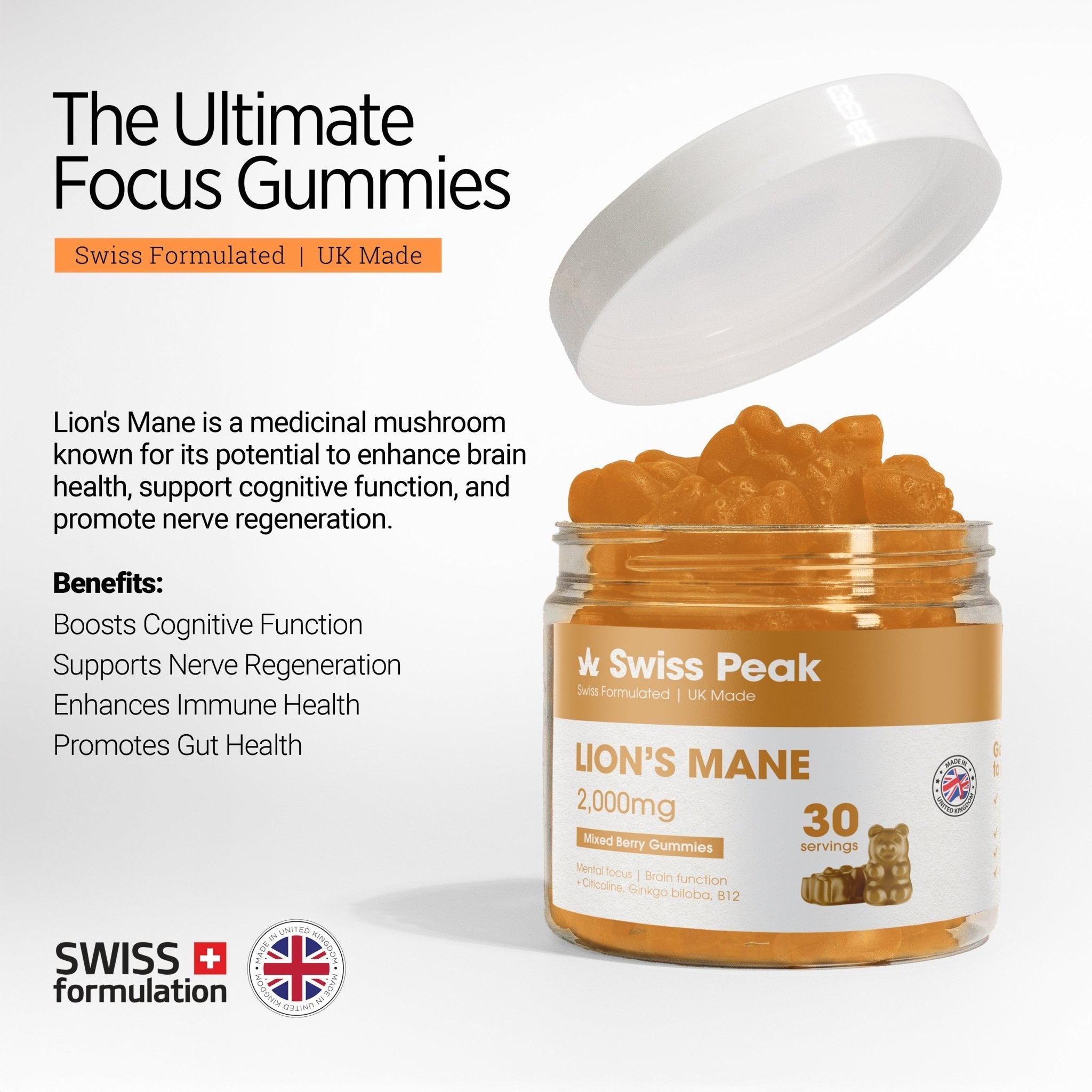 Lion's Mane Gummies | 2000mg 30 Pack - SwissPeakCBD