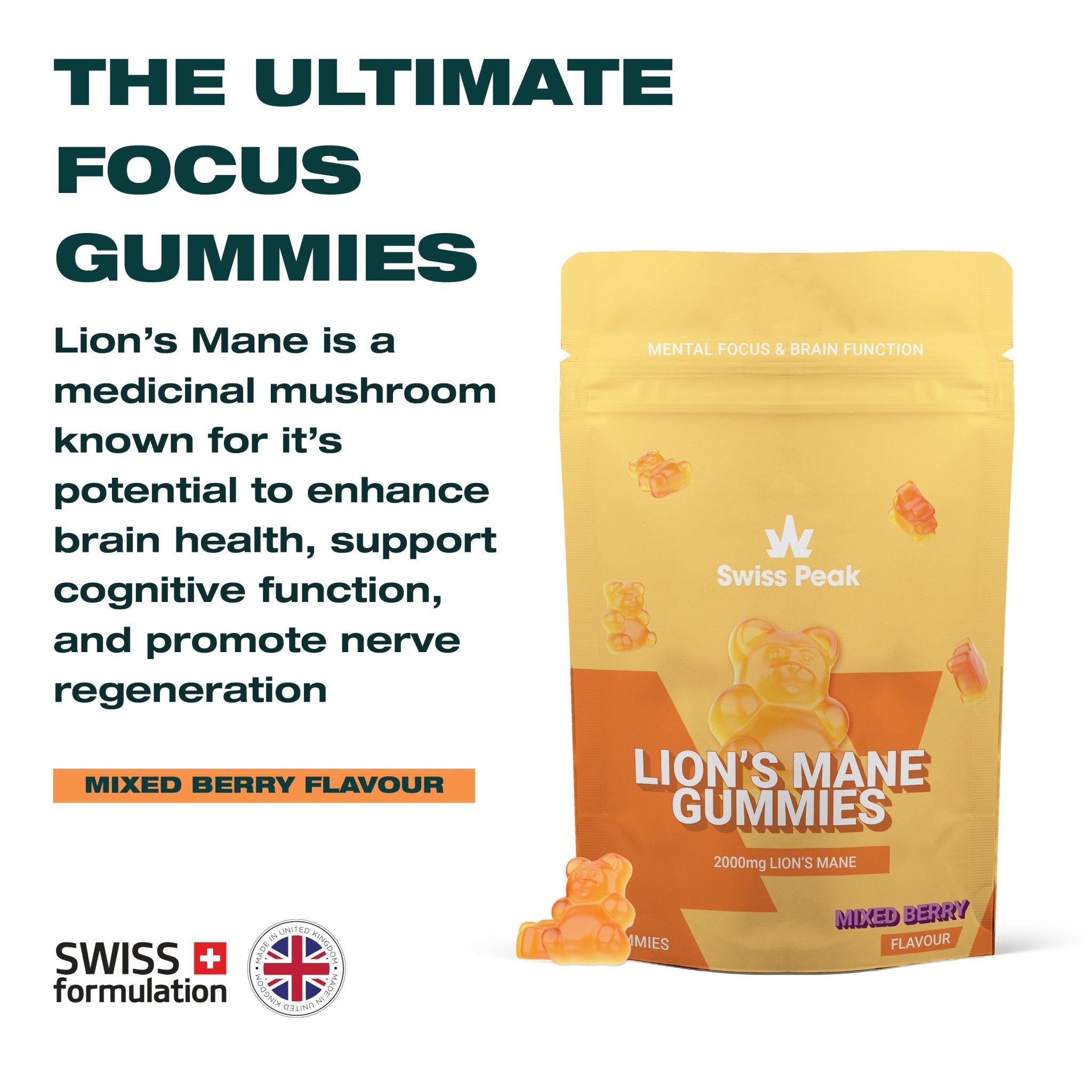 Lion's Mane Gummies | 2000mg 30 Pack - Swiss Peak