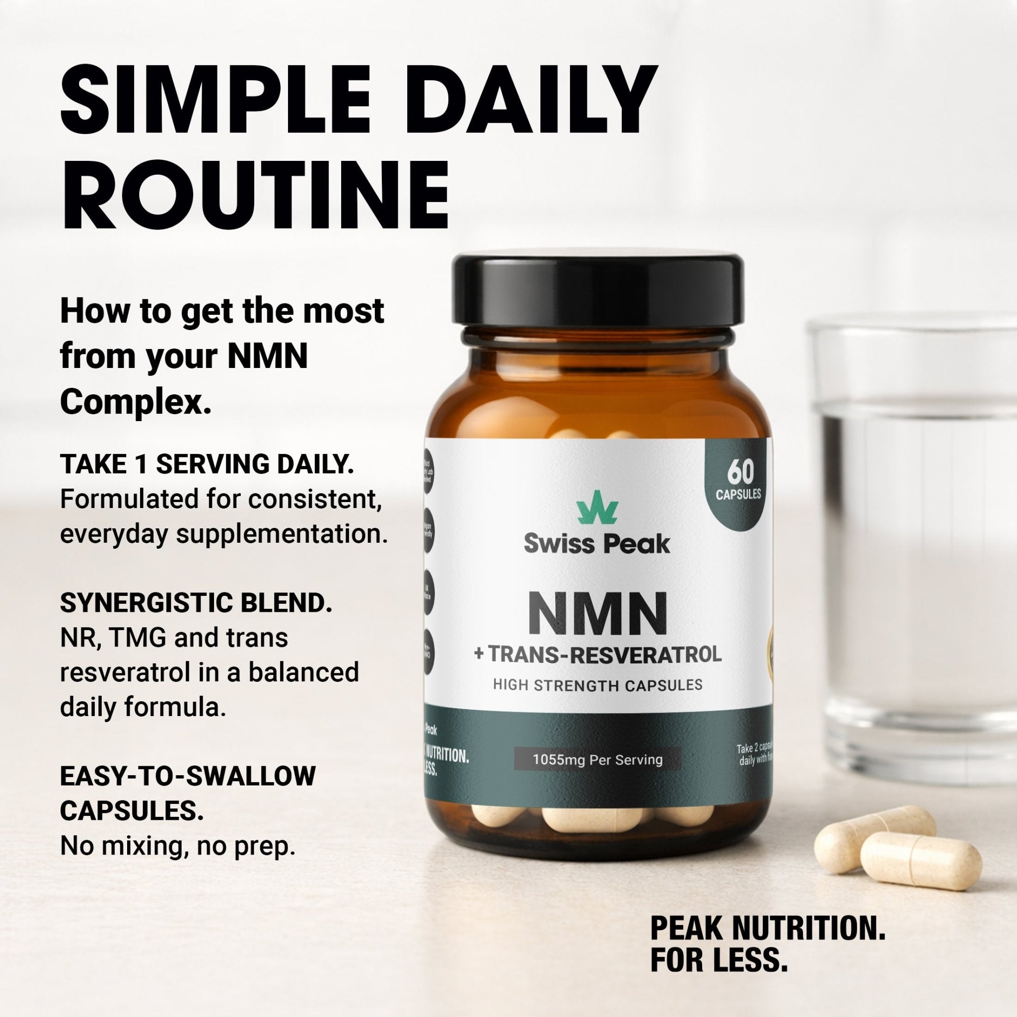 Nicotinamide Capsules with Trans - Resveratrol Vitamin B3 Supplement for Cellular Energy & Metabolism Support - Swiss Peak