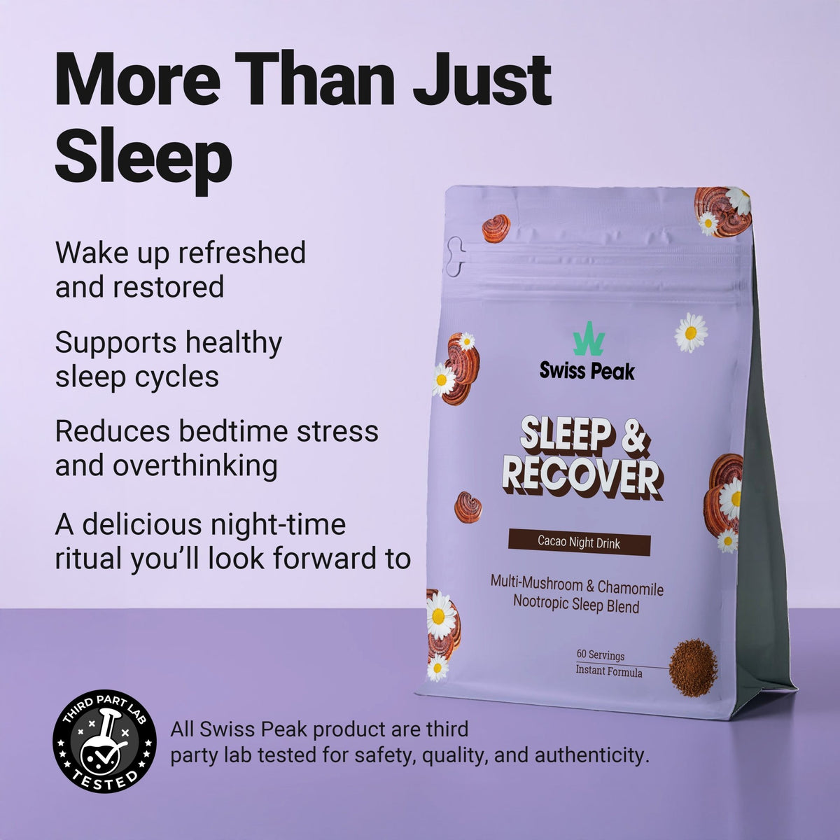 Official Swiss Peak image showing Sleep Mushroom Cacao product details